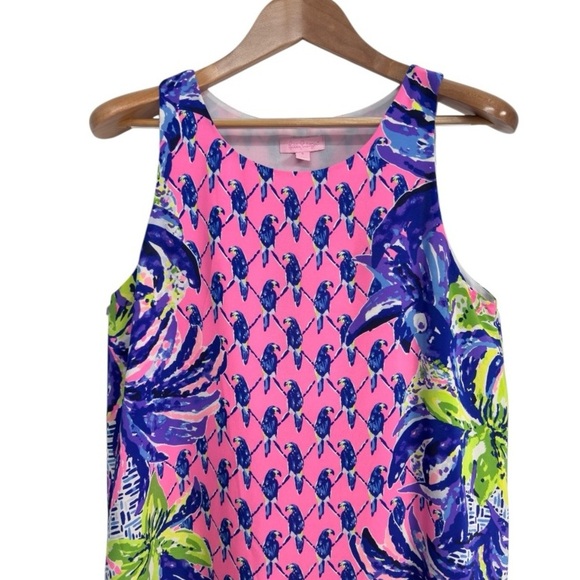 Lilly Pulitzer Jackie Pink Sunset Pecking Order Silk Shift Dress Women’s Small - Picture 7 of 12